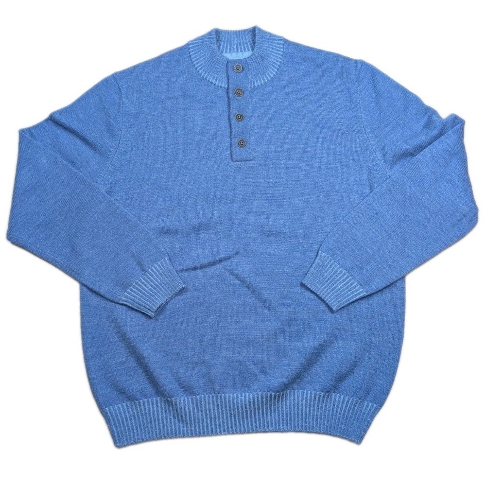 Johnnie-O Essex Pullover Henley Sweater Mens M 100% Merino Wool Laguna Blue